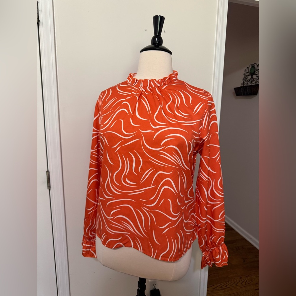 Vibrant Orange and White Swirl Blouse